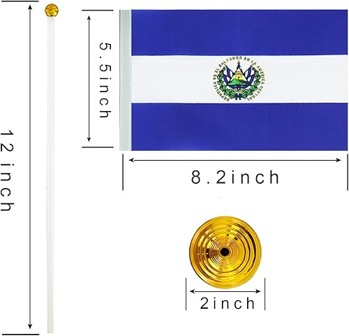 Miniatura 2 de WXTWK Paquete de 12 banderas de escritorio con la bandera de Salvador, pequeñas banderas de mesa de El Salvador con base de soporte, decoración de