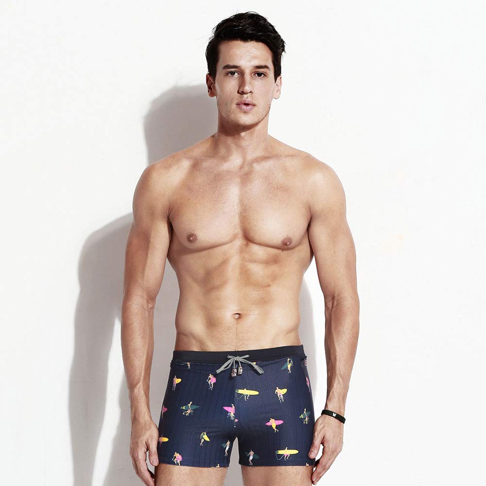 Cotress Mesh Embarrassed-proof Beach Swim Trunks Male Boxer Flat Angle Loose Quick-drying Large Size Swimming Trunks Summer Seaside Vacation Swimming Trunks Men's Fashion Printed Boxer Swim Trunks Tra