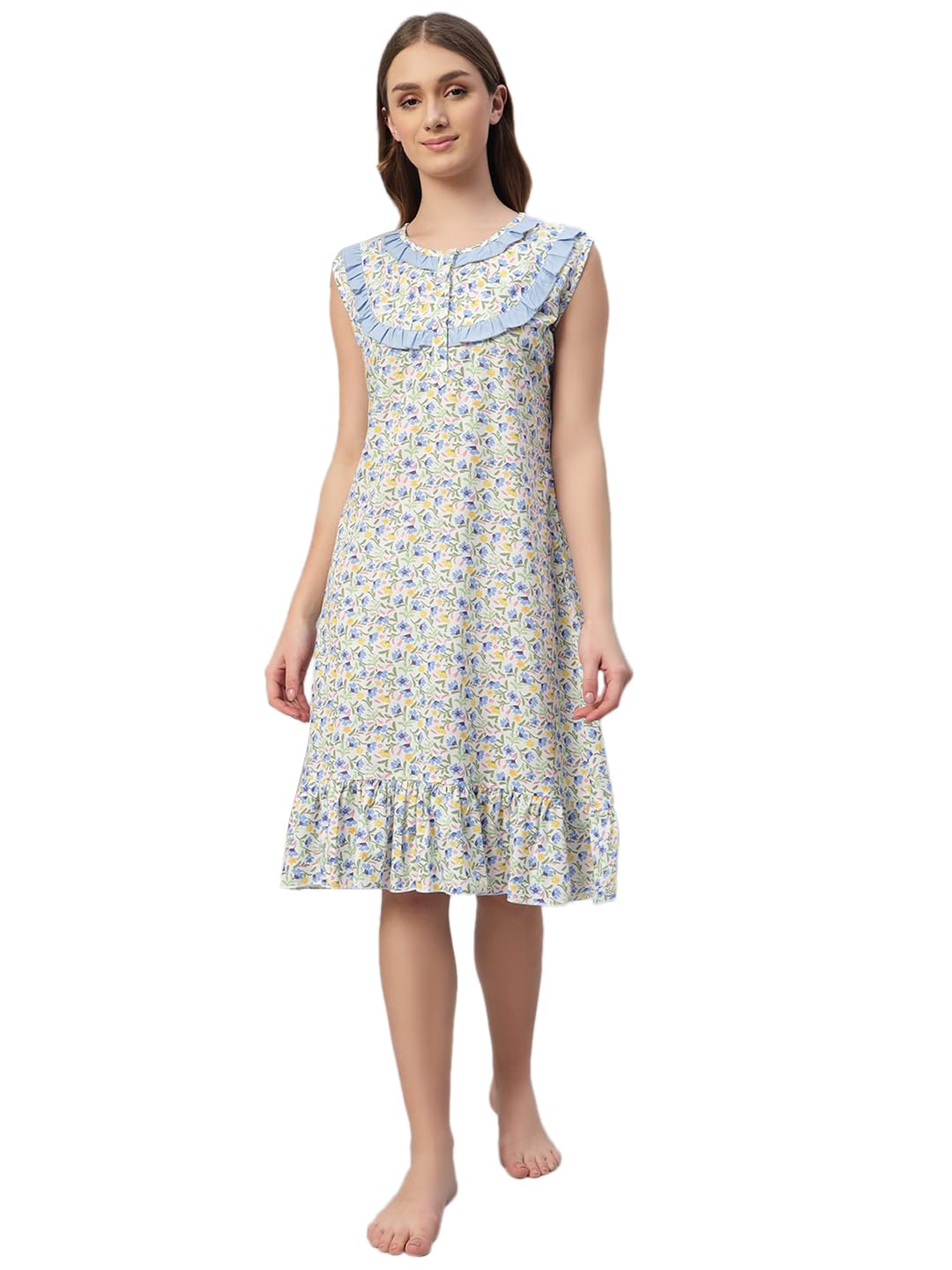 sephani Women's 100% Cotton Printed Maxi Nightgown Long Nighty Sleepwear for Ladies Super Soft Sleeveless Knee Length Nighty-picture-15