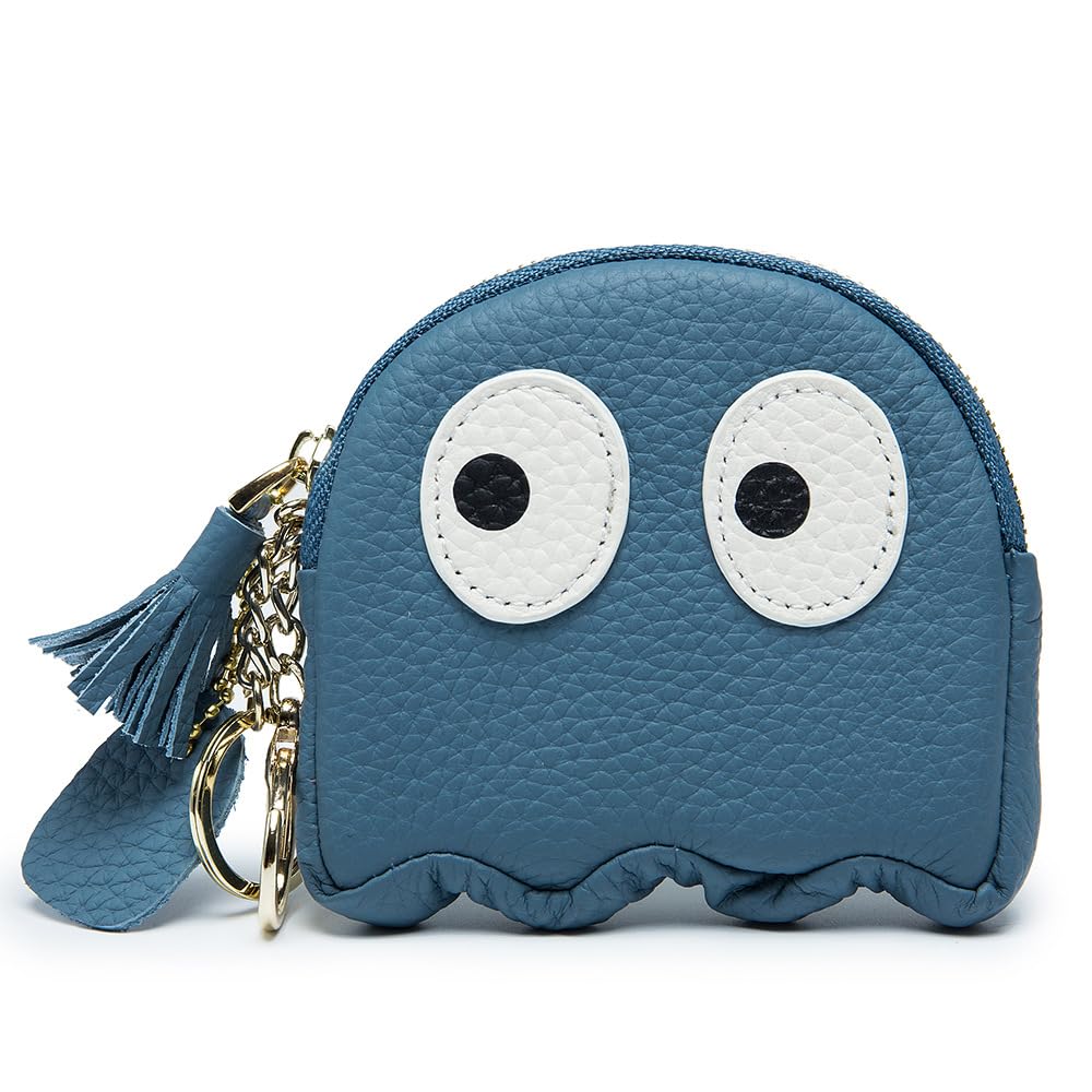 Women' Cartoon Cute Coin Purse, Genuine Leather Mini Leather Coin Purse (Blue)