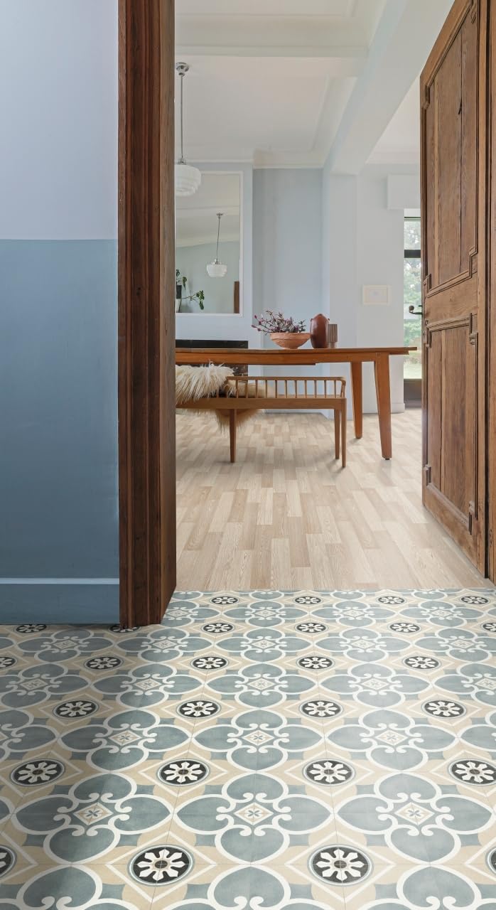 Alfombra Vinílica Cocina y Exterior ACHI Antideslizante 65x250 cm Gris/Azul