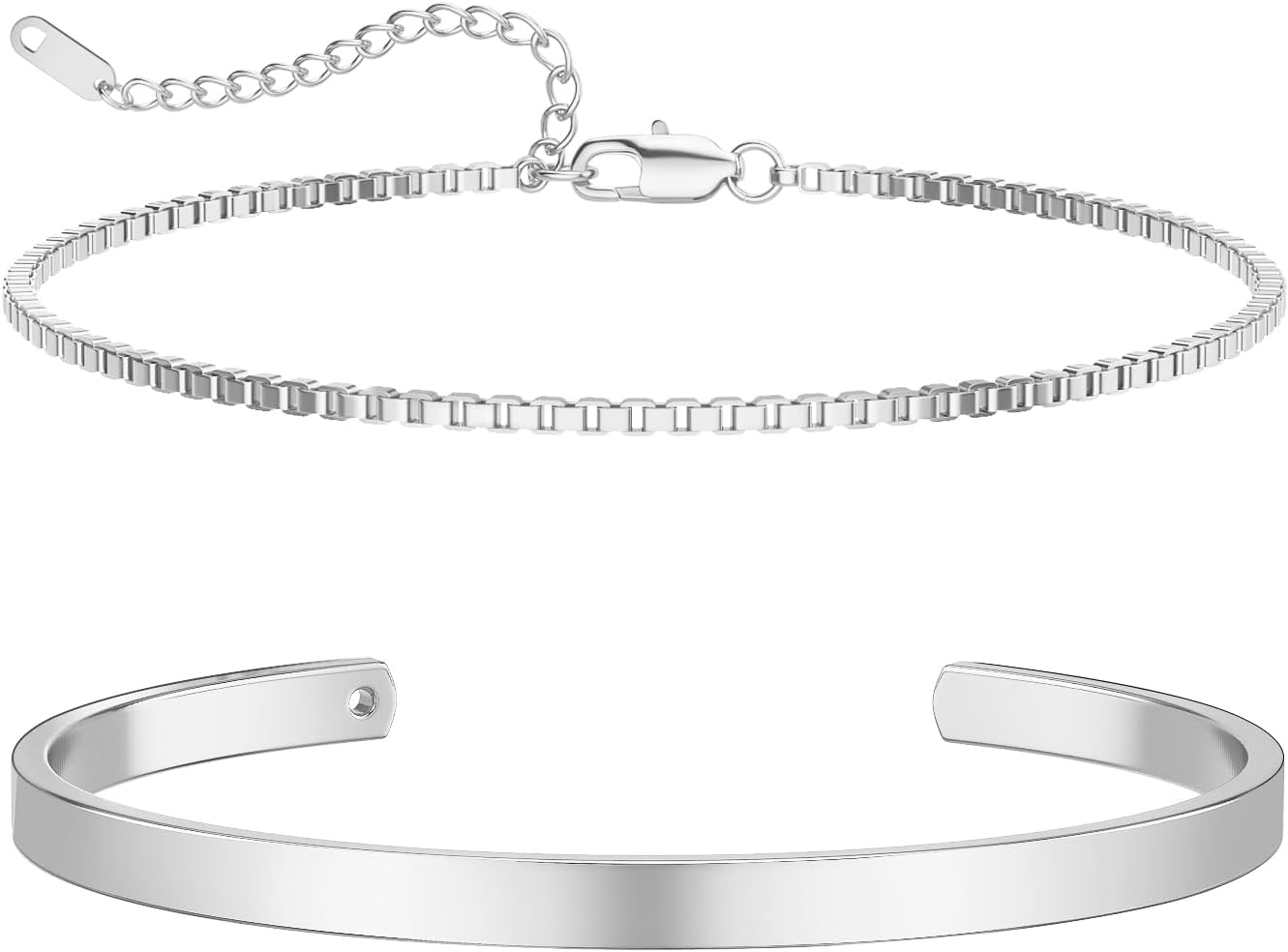 Stackable Bracelets for Men - Dainty 925 Sterling Silver/14K Gold Plated Cuff Snake Box Cuban Link Chain Bangle Bracelet Set Mens Jewelry