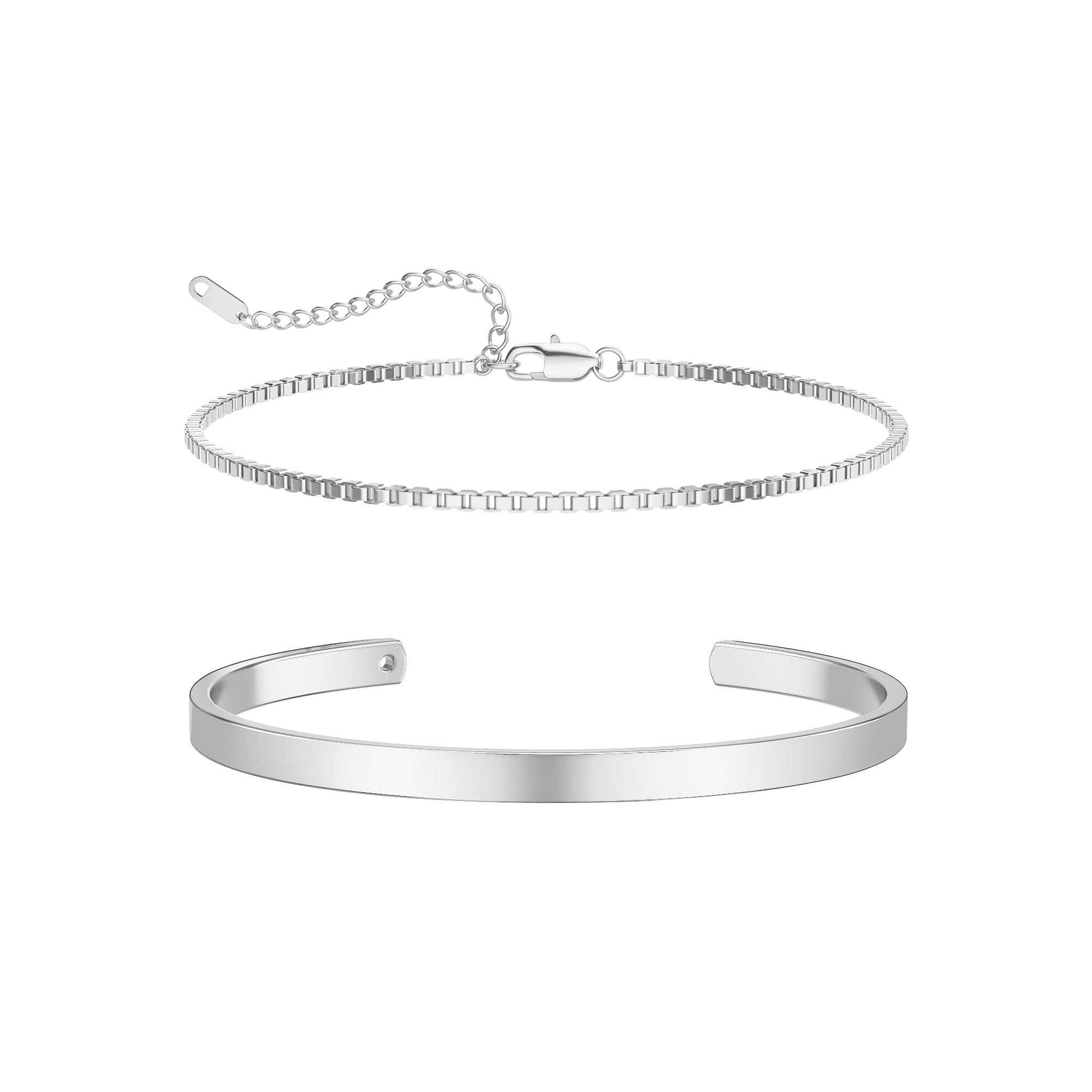 MoodearStackable Bracelets for Men - Dainty 925 Sterling Silver/14K Gold Plated Cuff Snake Box Cuban Link Chain Bracelet Set Men's Jewelry