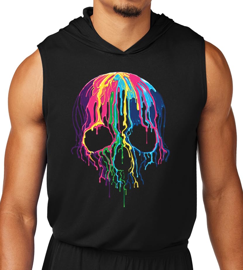 Buy Cool Shirts Mens Melting Skull Muscle Hoodie T-Shirt