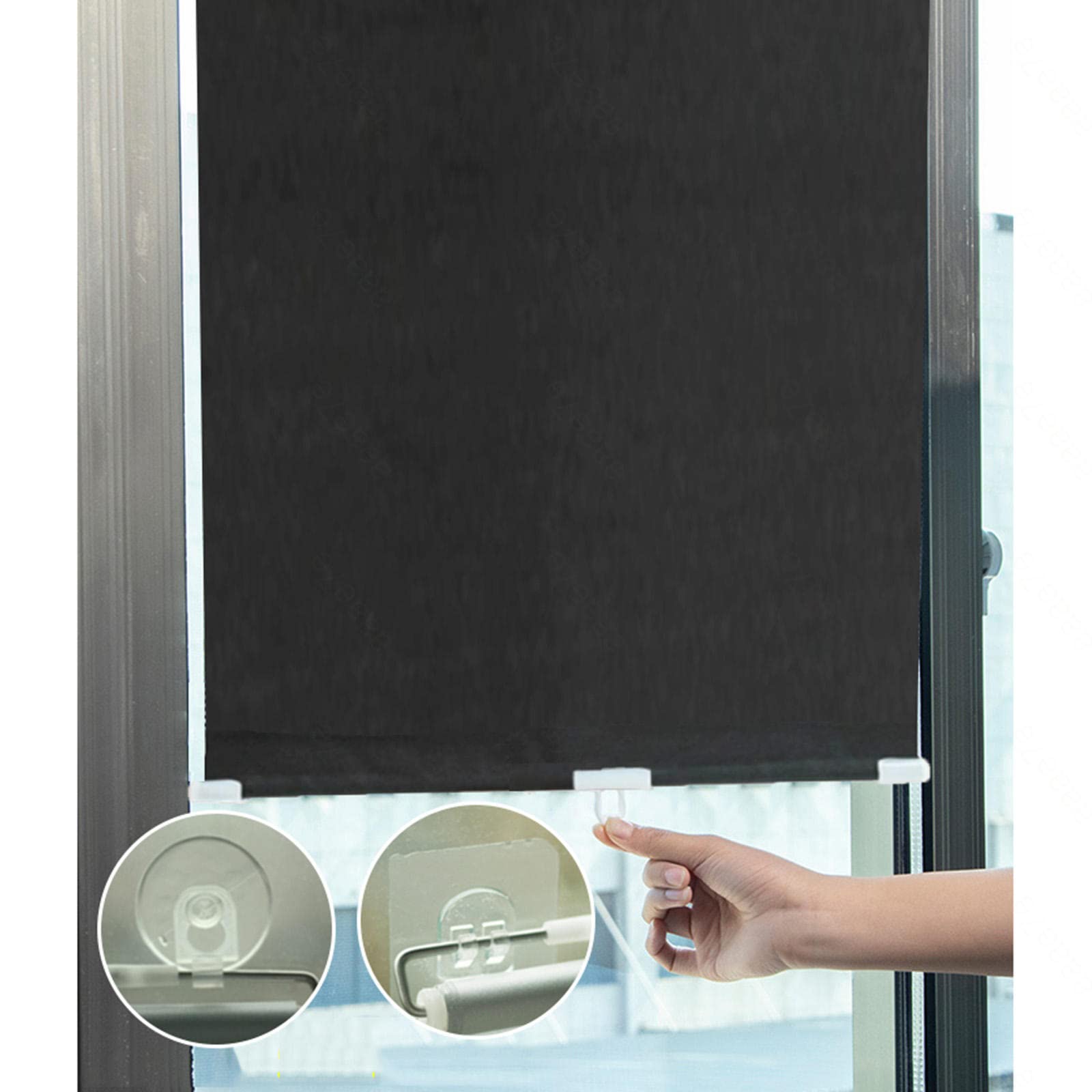 DECAKE Blackout Roller Shades with Suction Cups, Curtains Without Drilling, Retractable Sunshade Blinds for Windows and Doors, Sunscreen/Thermal Blinds,Black-50x125cm(19.7 * 49.2in)