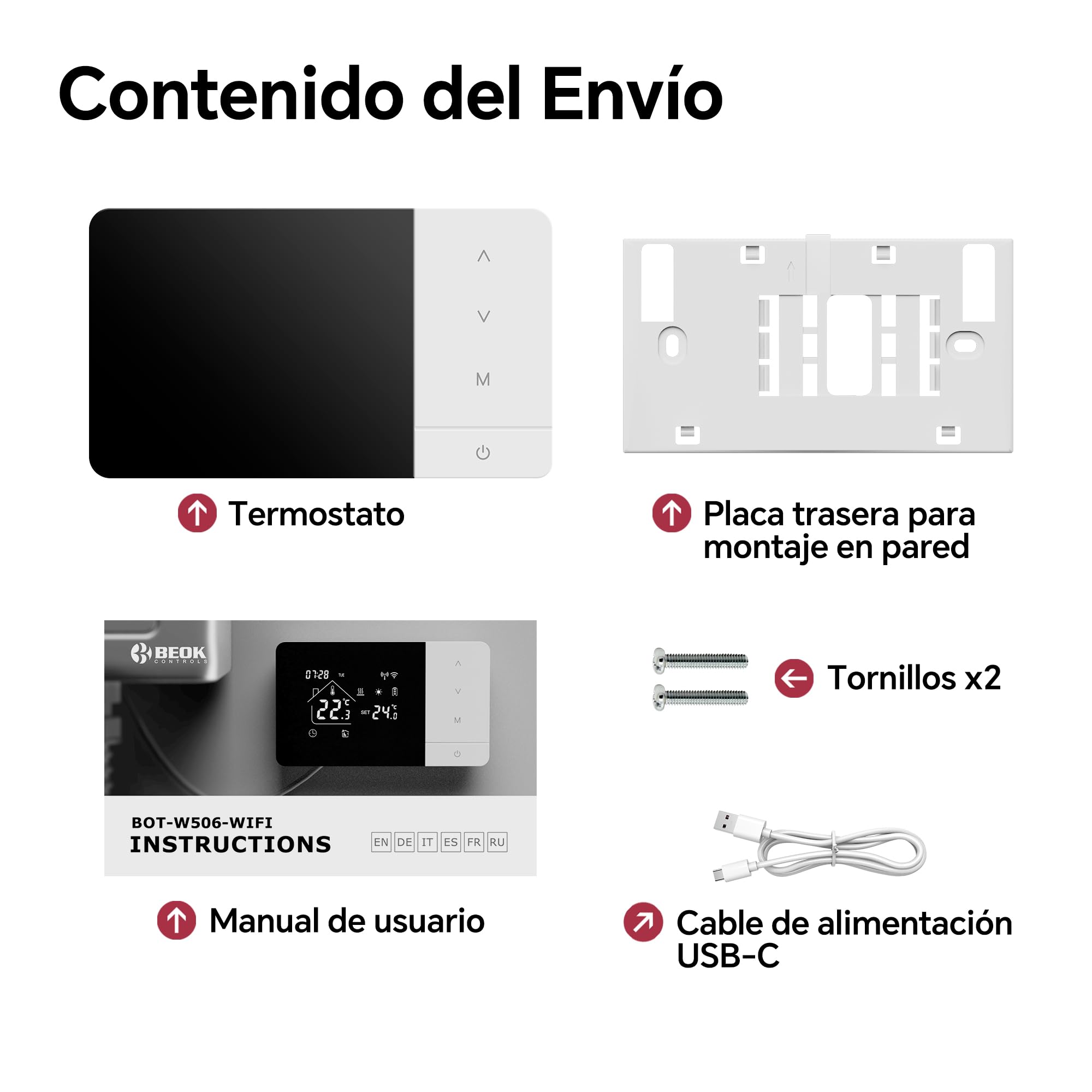 termostato de batería WiFi de 2 Hilo para Control de calderas de Gas Termostato Tuya programable Diariamente, Compatible con Control por Voz de Google y Alexa.W506 3A