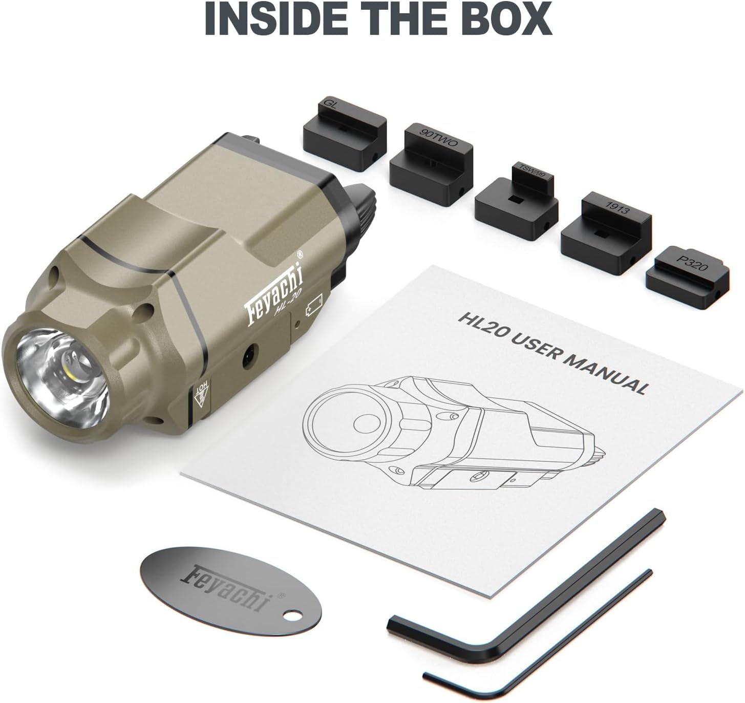 Feyachi HL-20 Lampe torche de 1500 lumens, LED améliorée, lampe de poche tactique pour arme à feu, traîneau de suivi et clé pour Picatinny (Kaki)