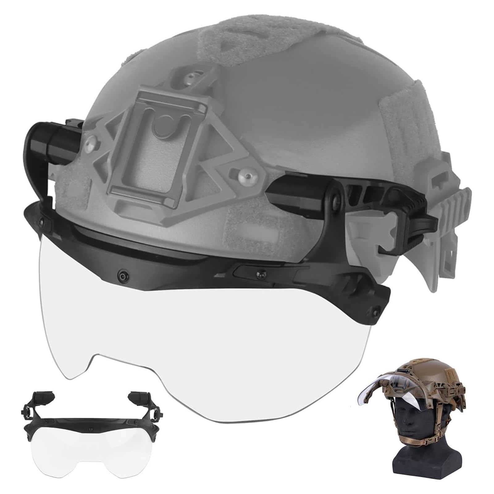 Casque tactique avec lunettes pliables externes pour rail 3.0, tir, angle réglable visière pliable, pour randonnée, CS, airsoft, paintball, équipement de protection