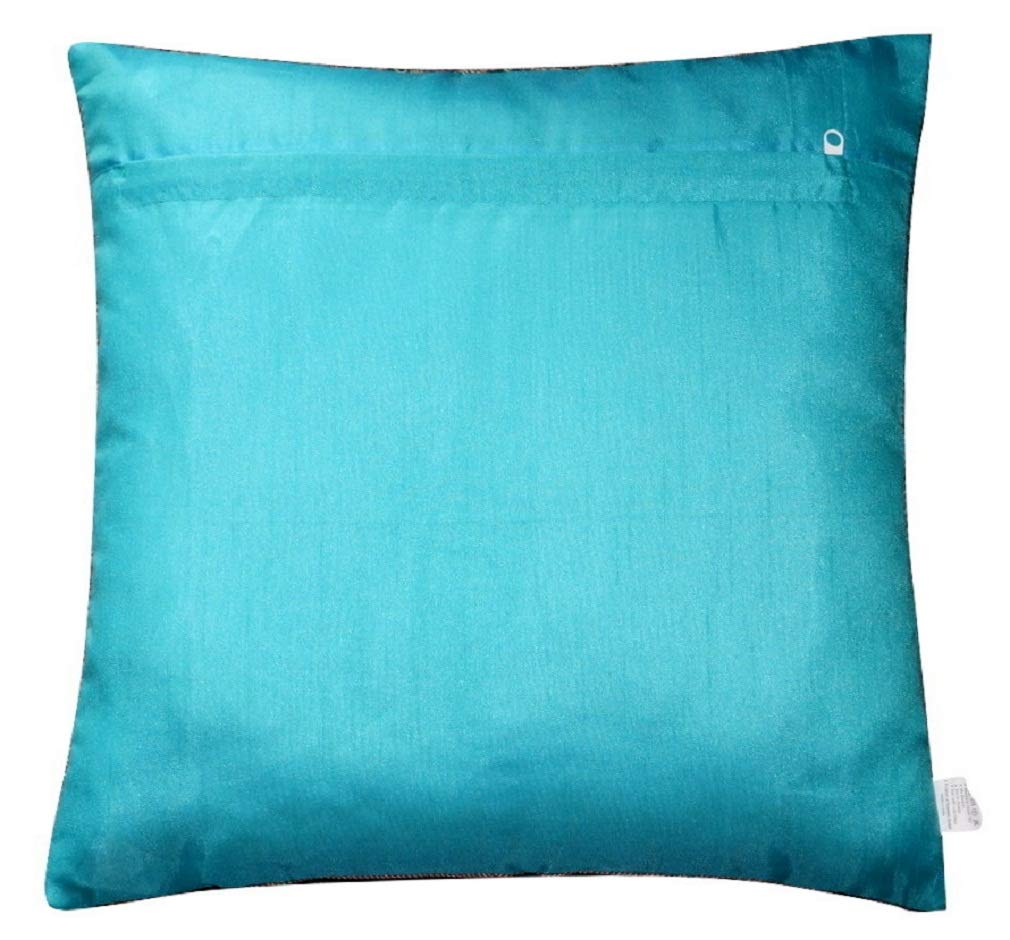 Handgewebter Seiden-Kissenbezug Aus Indien – Türkis & Dunkelblau, 40x40 Cm, Mit Reißverschluss – Ein Unikat Fürs Sofa