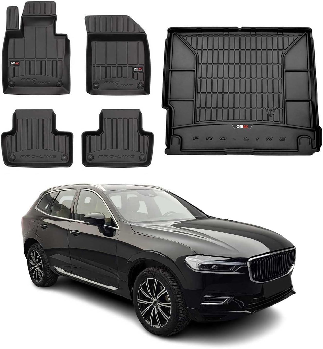OMAC Premium Floor Mats & Cargo Liner for Volvo XC60 2018-2025 Black 5 Pcs Car Mats All Weather 3D Custom Fit Rubber Mat Waterproof Odorless TPE Floor Liners Laser Measured Non-Slip (Black)