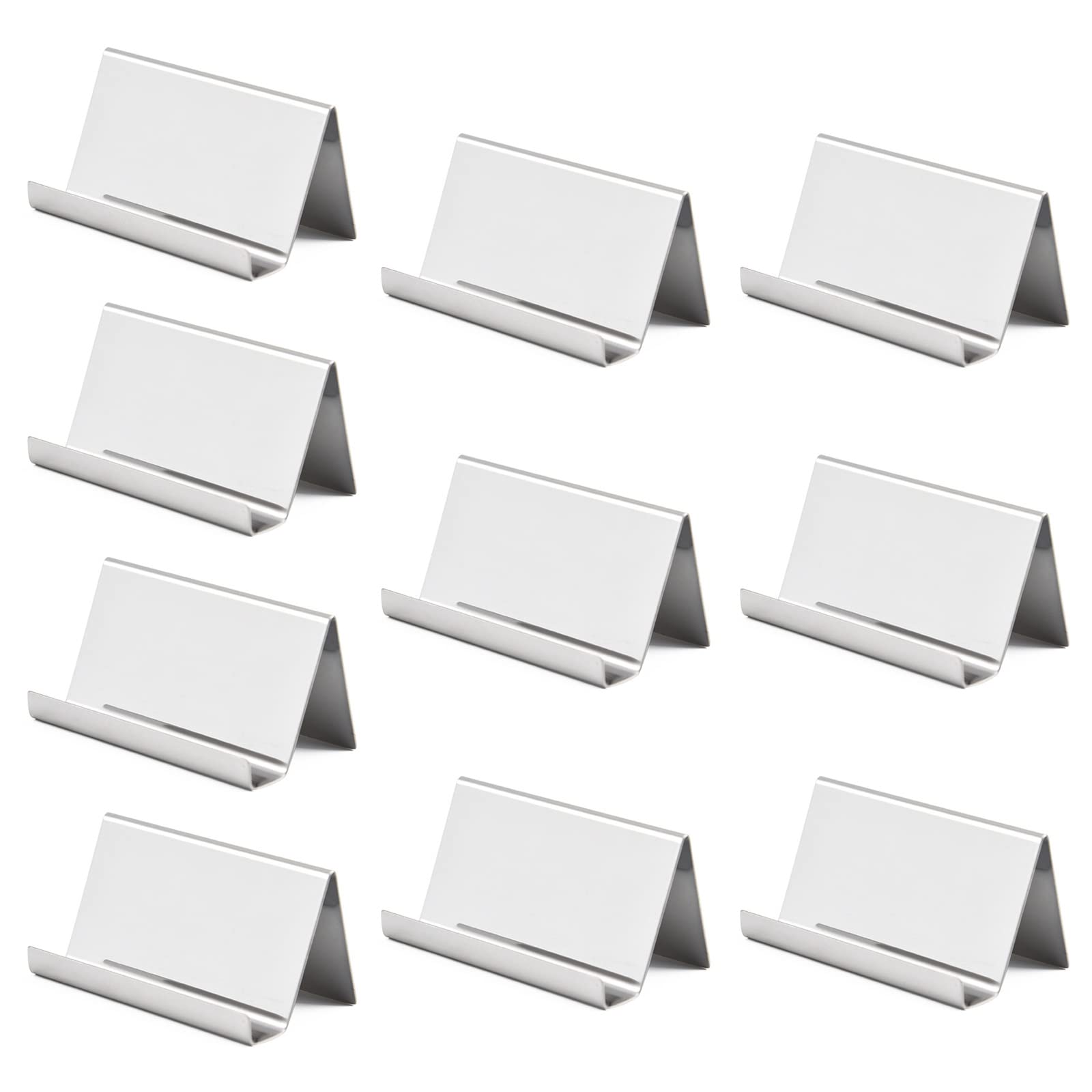 Nucelit Card Holders, 10Pcs 304Stainless Steel Business Card Holder Display Business Stand Desk Display Stand Holder Organizer