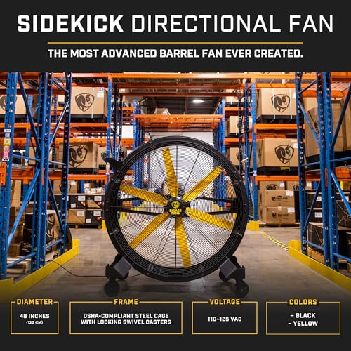 Image of Big Ass Fans - Sidekick Directional Barrel Fan - 4 Ft Diameter - 6 Blade Design with Variable Speed Control - Indoor & Covered Outdoor Ready - Quiet Performance - Midnight Black