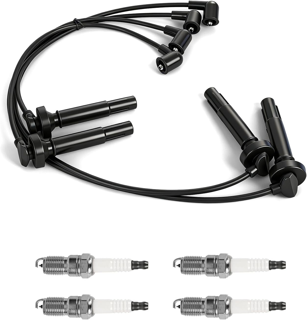 Ignition Coils UF538 UF566 & 4 PCS Iridium Spark Plugs with Wire Set Compatible with Subaru Outback Forester Impreza Legacy Saab 9-2X - H4 2.5L