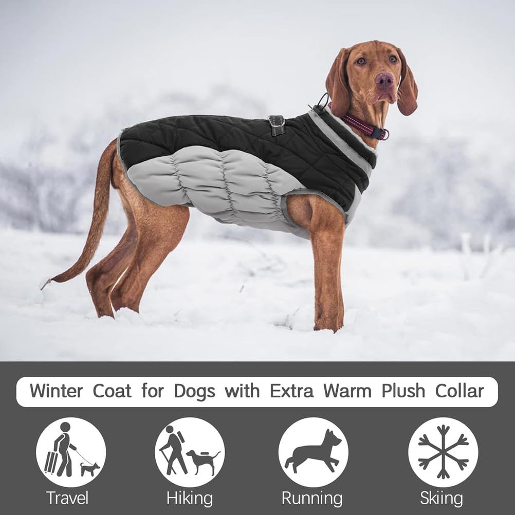 Warmer Wintermantel Für Hunde, Hundemäntel Für Kleine Hunde, Wasserdicht Im Winter, Mit Fleece Gefütterte Reflektierende Hundejacke, Warmer Haustiermantel Mit Integriertem Geschirr,Schwarz,L