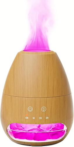 Miniatura 8 de Difusor ultrasónico de aceite esencial con roca de sal del Himalaya, difusor de llama con 7 luces LED, difusor de aceite de aromaterapia pequeño de