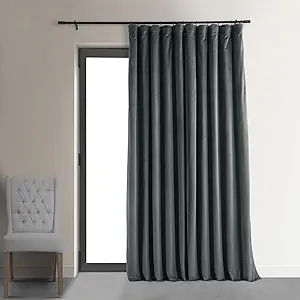 HPD Half Price Drapes Signature Velvet Thermal Blackout Curtains for Living Room 108 Inch Long (1 Panel) Rod Pocket Insulated Blackout Curtains for Bedroom Window Curtains, 100W x 108L, Natural Grey