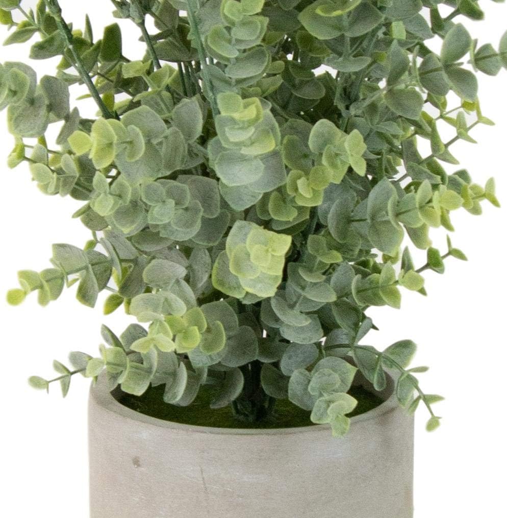 MY SWANKY HOME Faux Floral Boxwood Plant White Round Cement Pot Office Desk Topiary Shrub 18 x 5 in