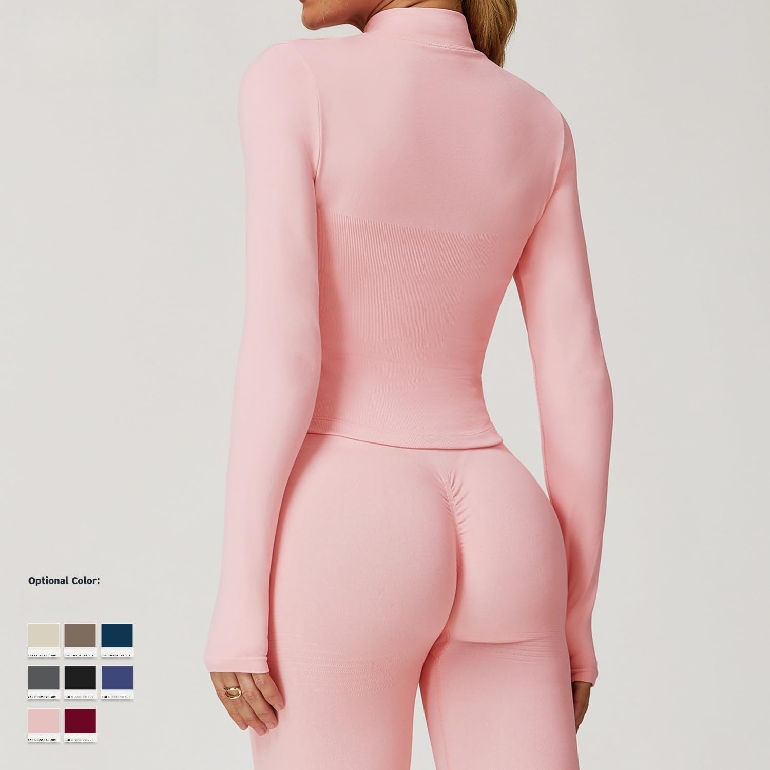 Yknktstc Women Workout Jacket Full Zip Athletic Tops Cropped Shirt with Thumbholes Quick Dry Running Yoga Casual Wear