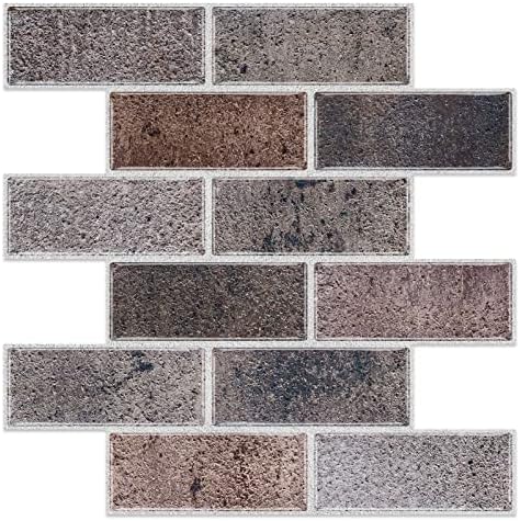 Madexcite Brick Peel and Stick Backsplash Tiles, 10-Sheets Stick on Backplash for Bathroom and Kitchen, PET Self Adhesive Subway Wall Tiles