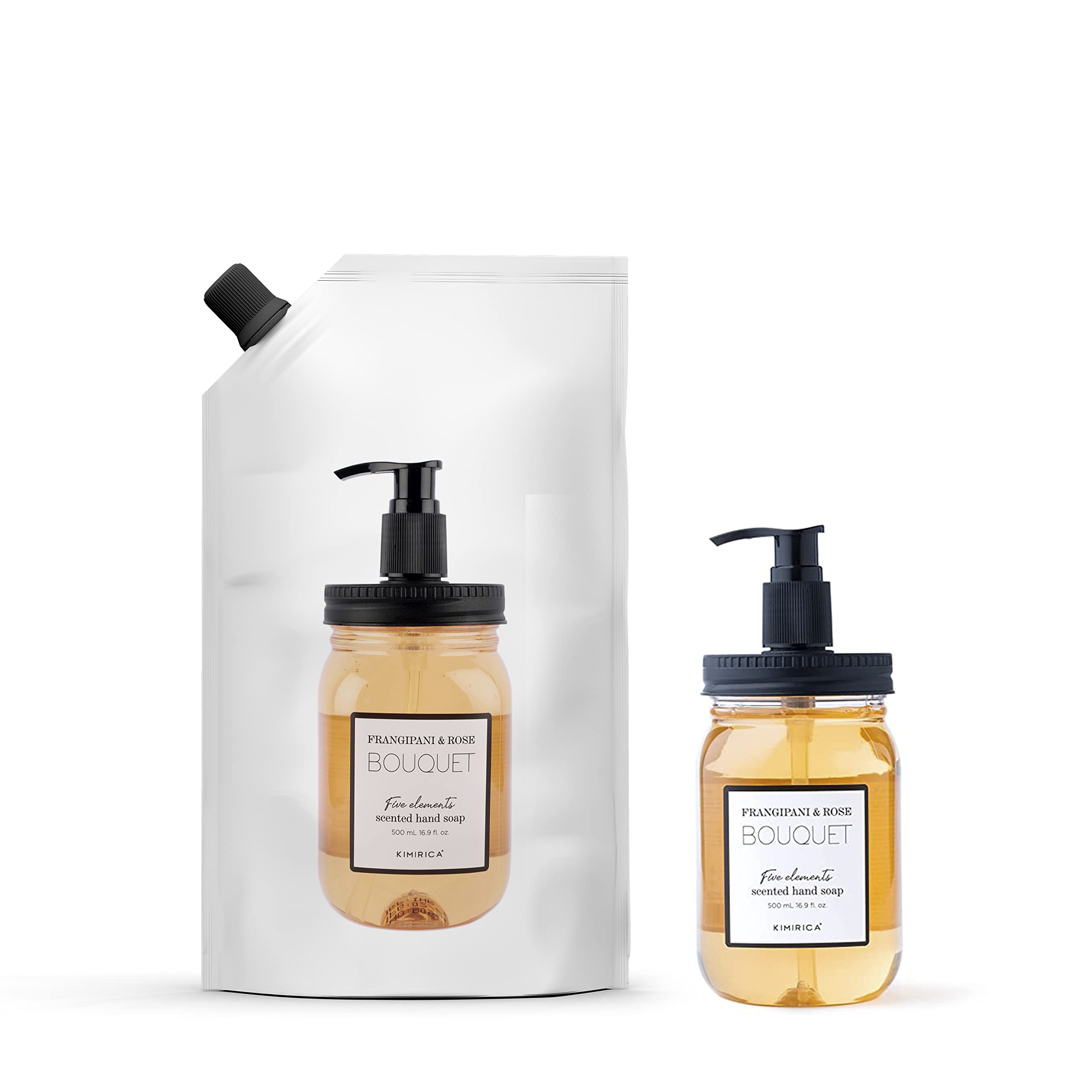 Kimirica Foaming Bouquet Handwash Pump Dispenser + Refill Combo Pack 100% Vegan and Paraben Free Pack of 2 Rich Foam | Moisturizing Hand Wash | Soft on Hands(Frangipanis & Rose, 1L + 500ml)-image-28