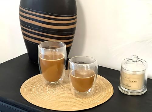 Miniatura 5 de OKE Tazas de café de vidrio de doble pared, tazas de espresso, juego de tazas de café transparentes aisladas, perfectas para café, jugo, té,