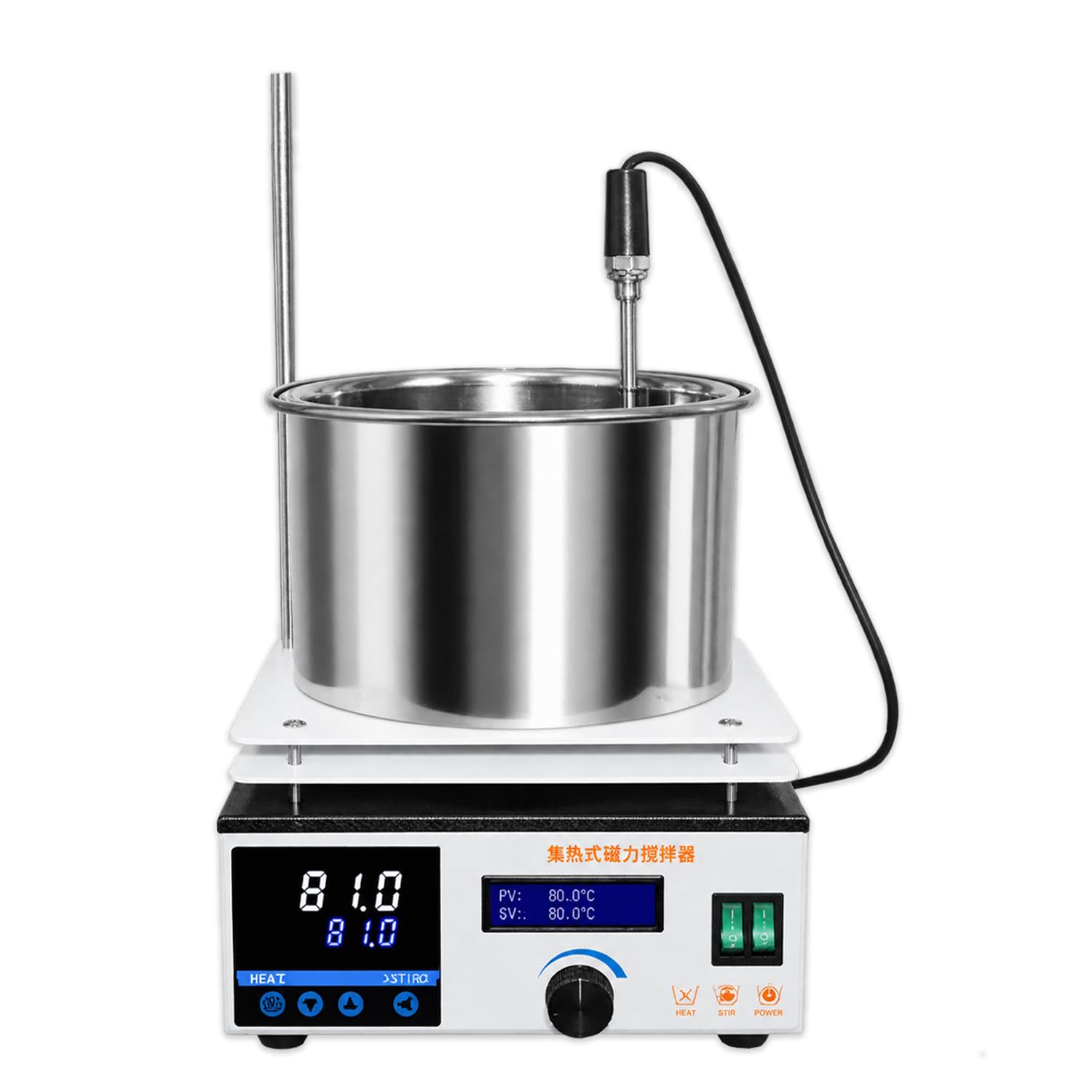 Bagno riscaldante da Laboratorio con agitatore Magnetico Digitale, Vasca in Acciaio Inox, Controllo PID e sonda PT100 5L
