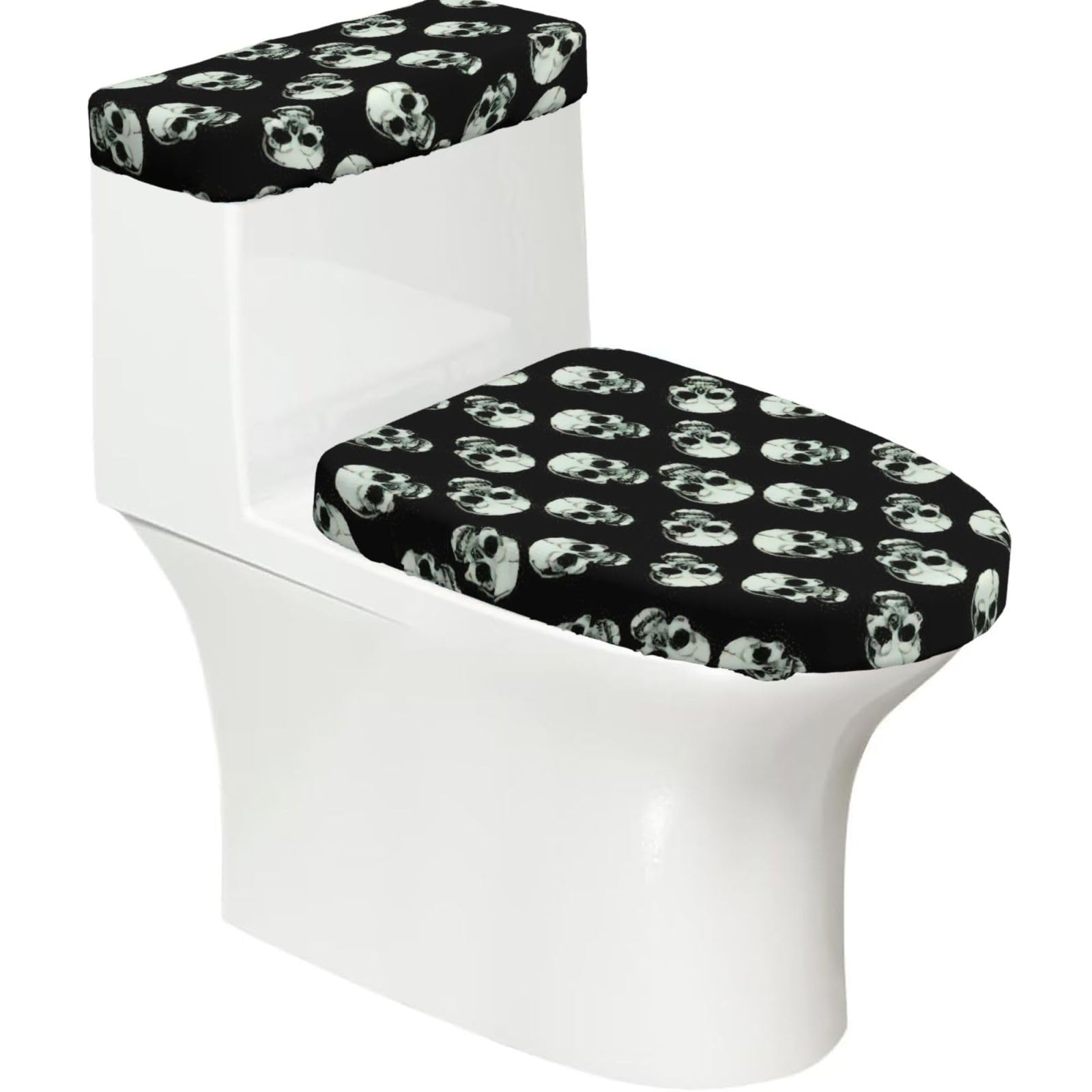 Black Skull Print Toilet Seat Lid And Tank Covers Universal Fit Smooth Seat Cushion Easy To Clean For Home Hotel