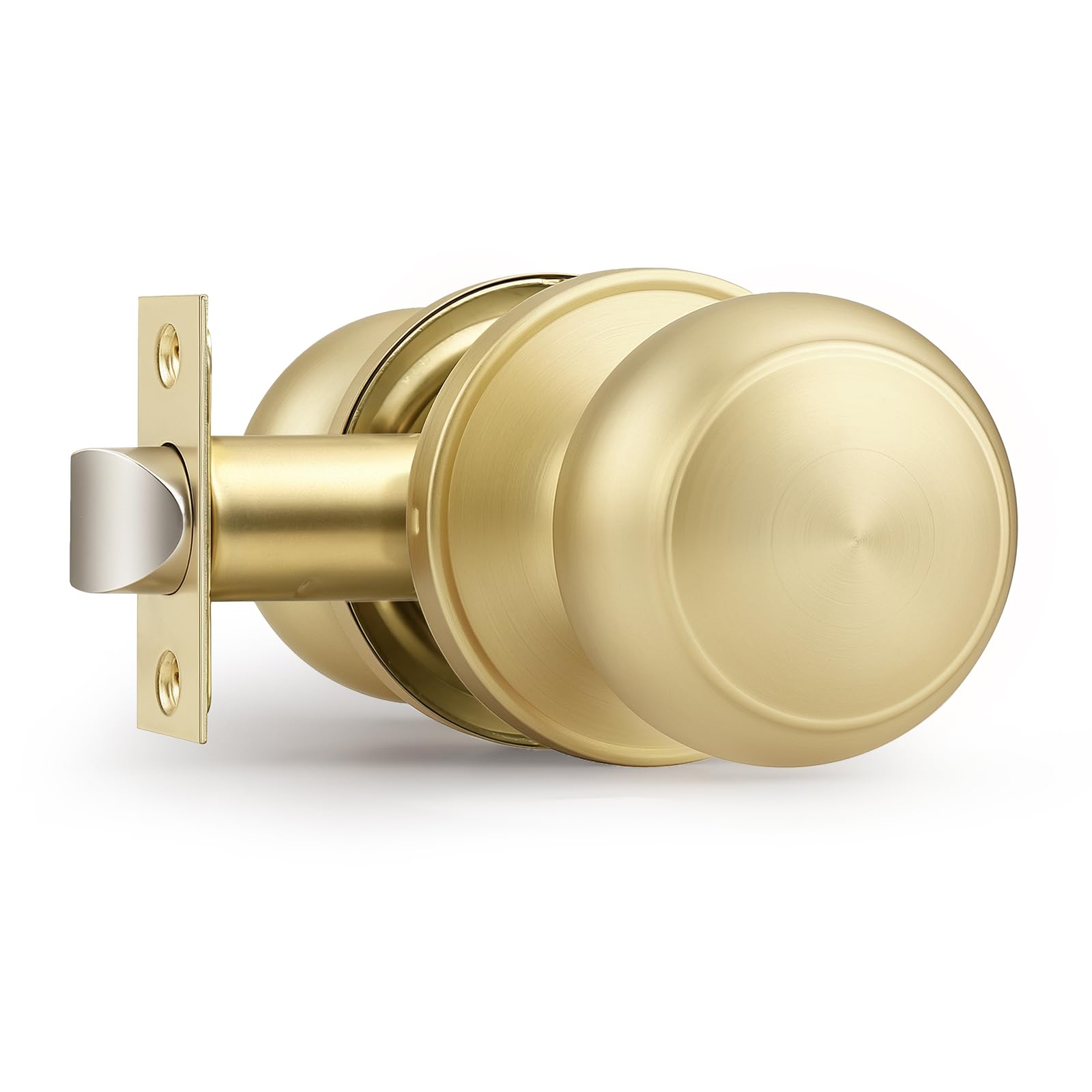 Probrico Pomos de puerta de latón cepillado para armario de pasillo, perilla de puerta interior con bola redonda, perilla de puerta de paso dorado, 1 paquete