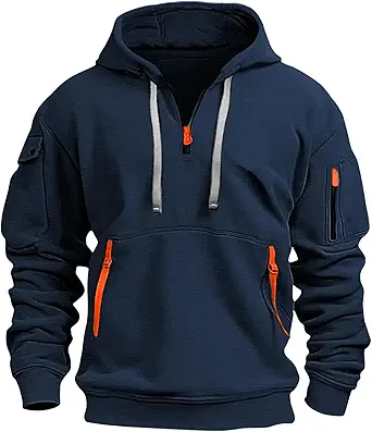 Fall Winter Quarter Zip Hoodie Men Pullover Tactical Sweatshirt Vintage Long Sleeve Casual Hoodies with Pockets