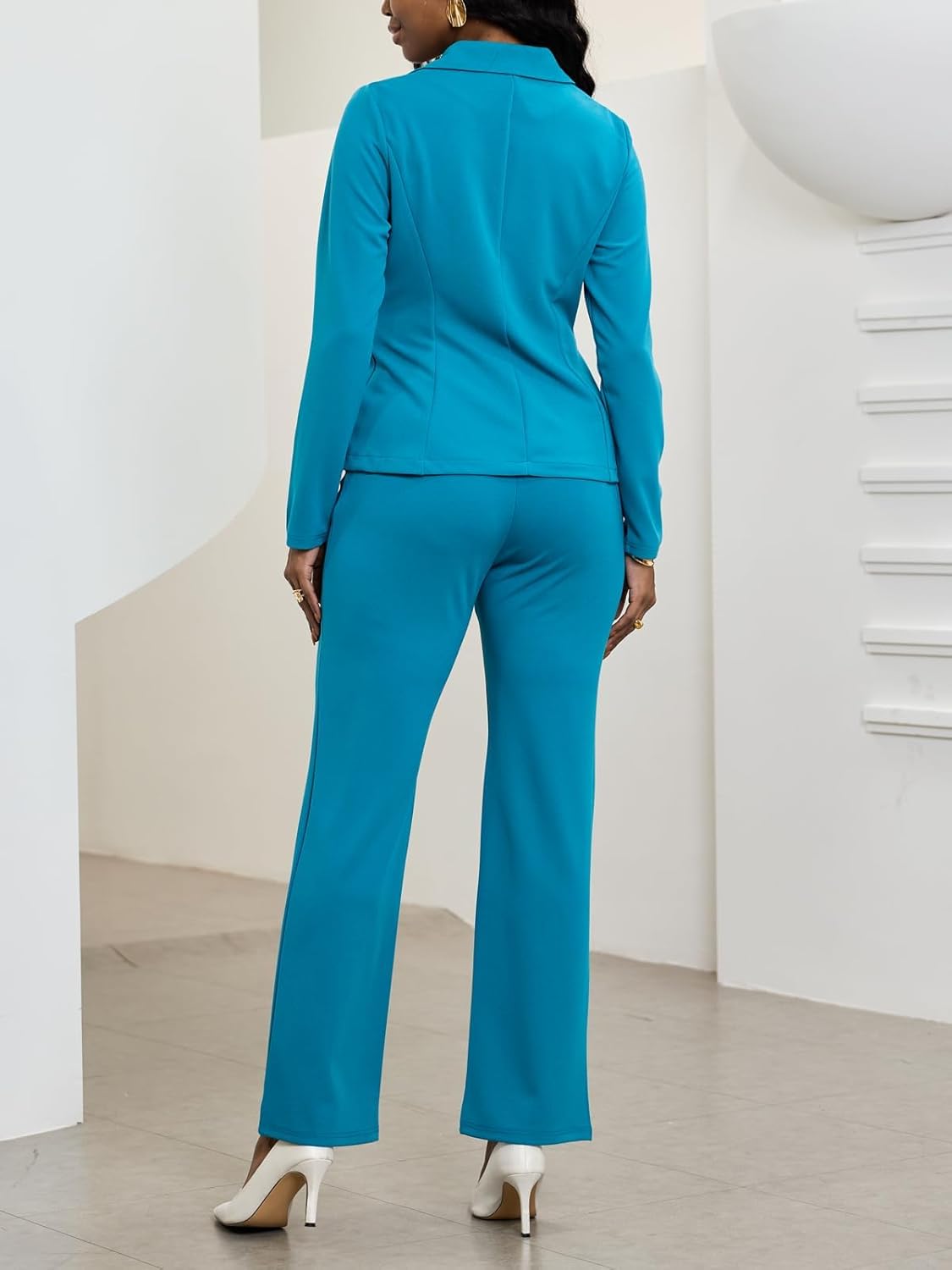 Pant Suits for Women Dressy Long Sleeve Blazer and Straight Pants Business 2 Piece Sets Casual Office Work Outfits - Image 6