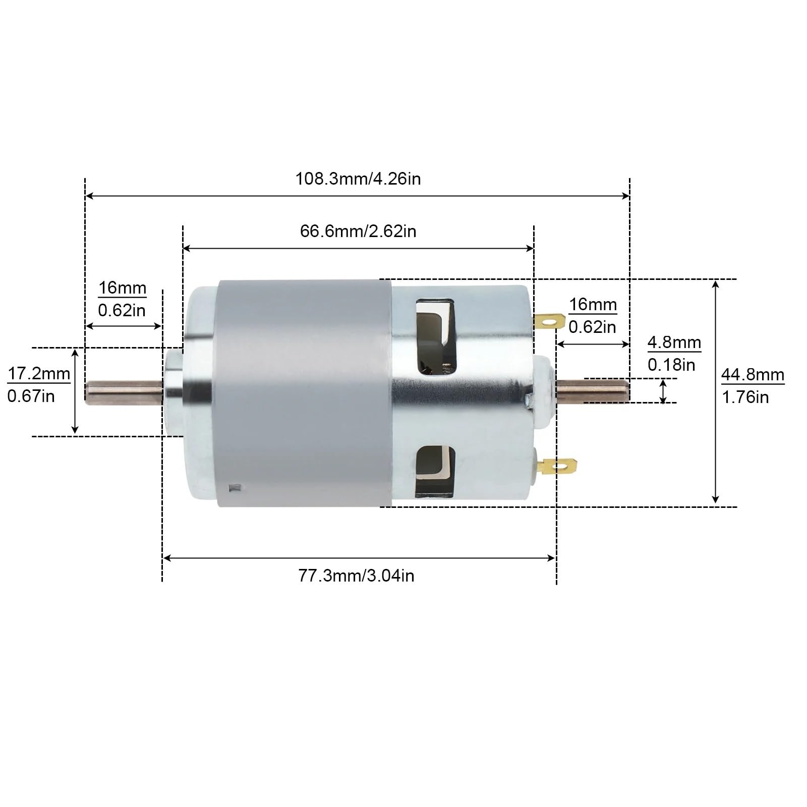 Silnik 775 DC 12/24V Mikrosilnik z podwójnym wałem wyjściowym z podwójnym łożyskiem kulkowym do elektronarzędzi, zabawki dla majsterkowiczów, części elektroniczne silnika