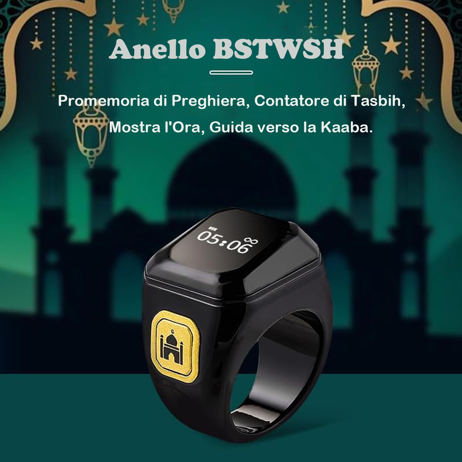 Tasbih Smart Tally Anelli 22 mm Ricaricabile Contatore Preghiera Display OLED Nero