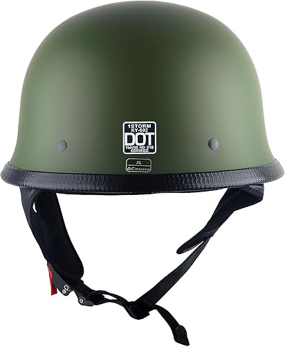 Miniatura 5 de 1Storm Casco de motocicleta de media cara de novedad estilo alemán aprobado por DOT HKY602 verde mate