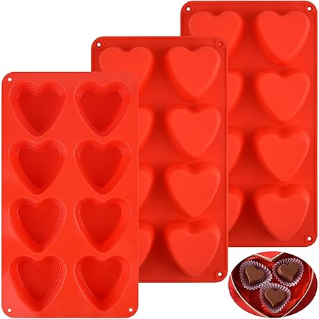 3 Piece Heart Silicone Molds 8 Cavities