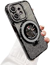 Bling Glitter Phone Case Compatible with iPhone 11, Kickstand Camera Lens Protector Soft Cover Sparkling Rhinestone Case (Black)