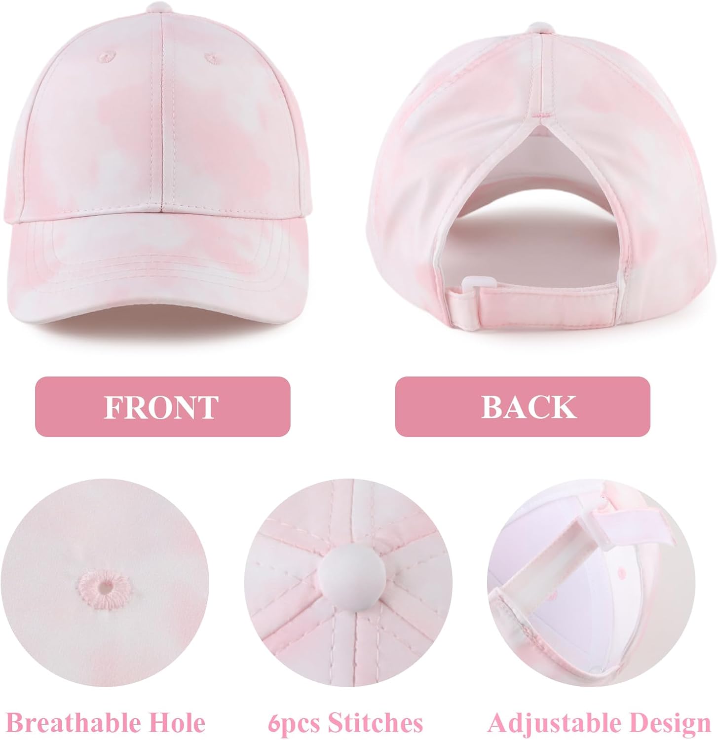 Zsedrut Toddler Girl Baseball Cap Kids Adjustable Ponytail Sun Hat Baby Lightweight Trucker Hats (Pink Tie-dye) - Image 2