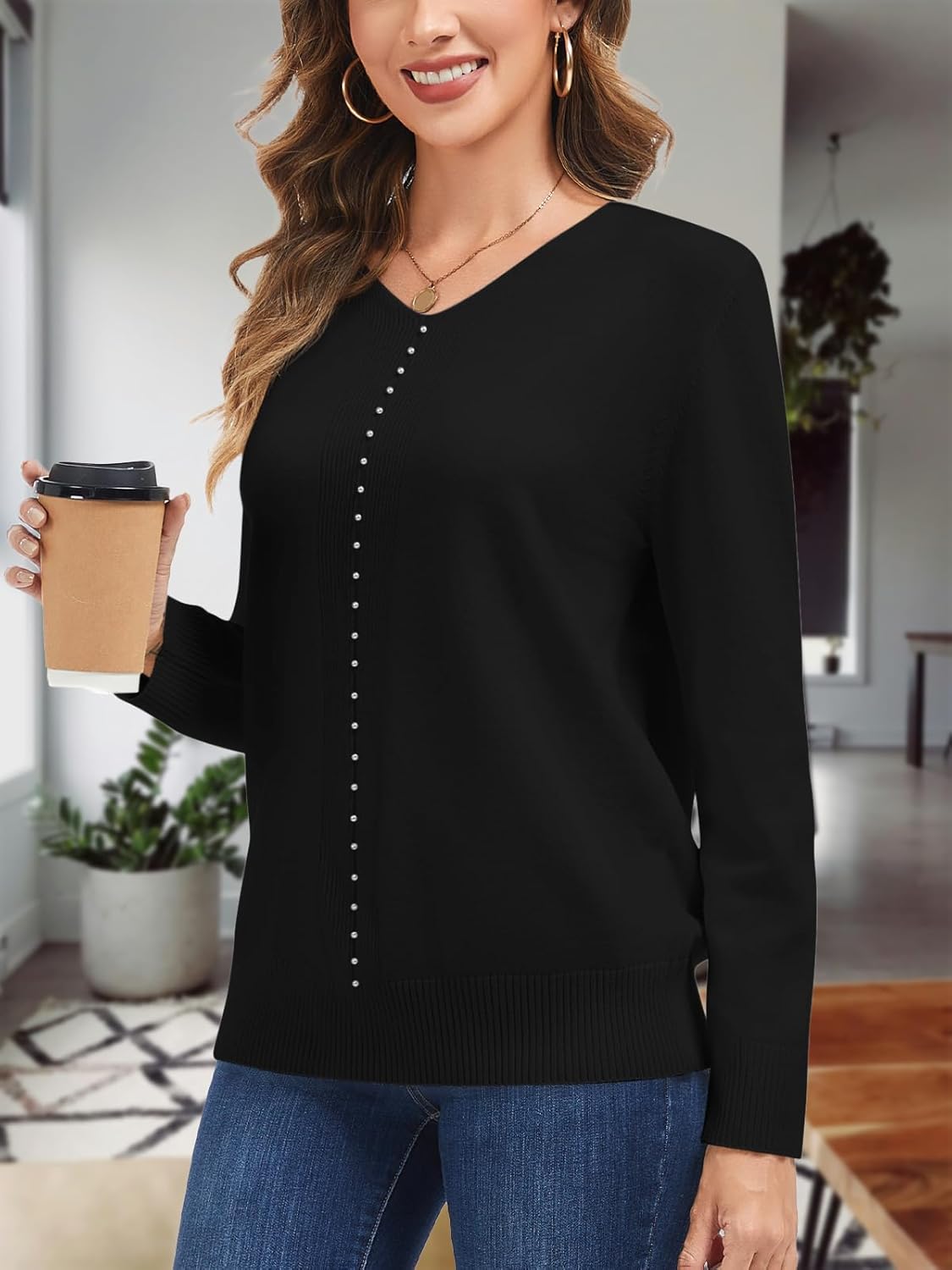 Womens Long Sleeve V Neck Sweaters 2025 Pullover Tops Trendy Dressy Casual Fall Fashion Clothes - Image 5