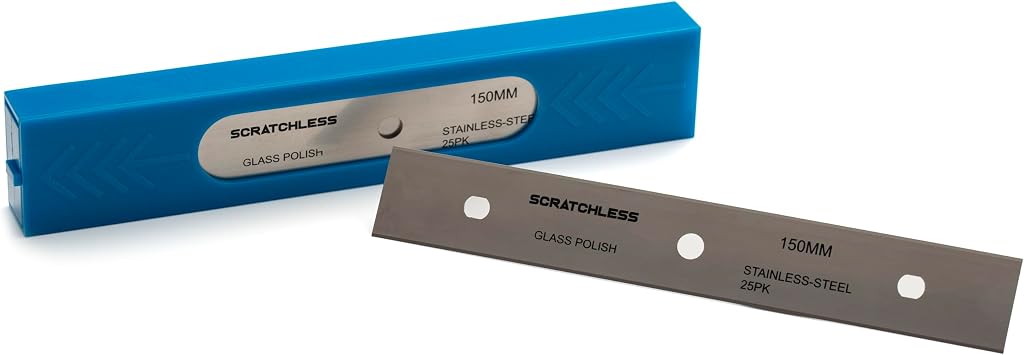 GLASS POLISH 150mm Stainless Steel Scraper Blades Pack of 25 Double ...