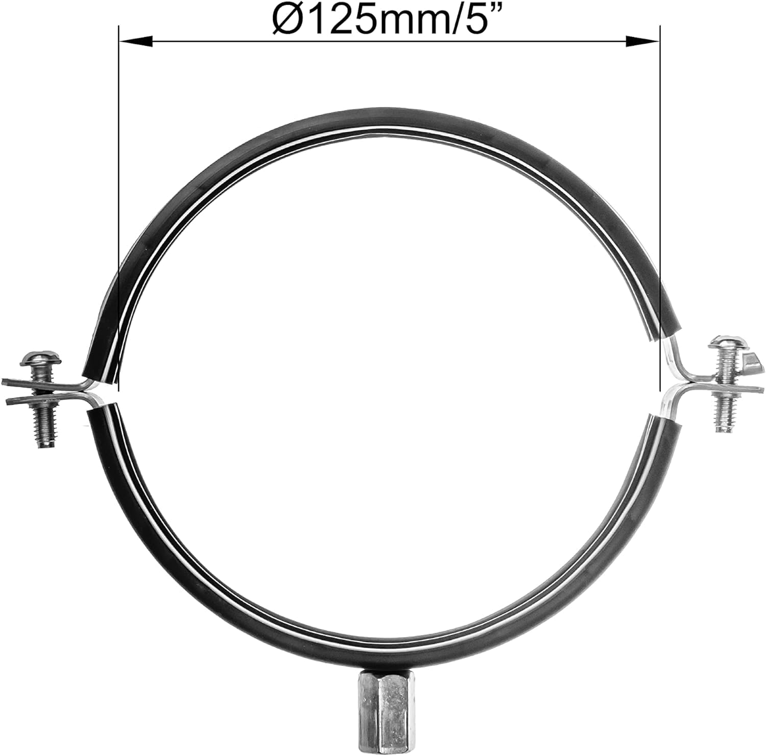 5" Inch 5Pack Galvanized Steel Duct Clamp with Rubber Fitting - Metal Pipe Hanger - Rigid, Spiral, PVC Pipe Bracket - Conduit Mounting Pipe Clamp - Heating, Cooling Ducting Ventilation Support