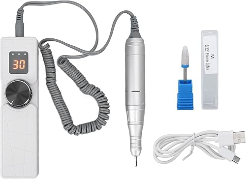 Miniatura 8 de Luqeeg Kit profesional de manicura y pedicura, juego de lima de uñas eléctrica recargable por USB, 30000 RPM, pantalla LCD, máquina de taladro de