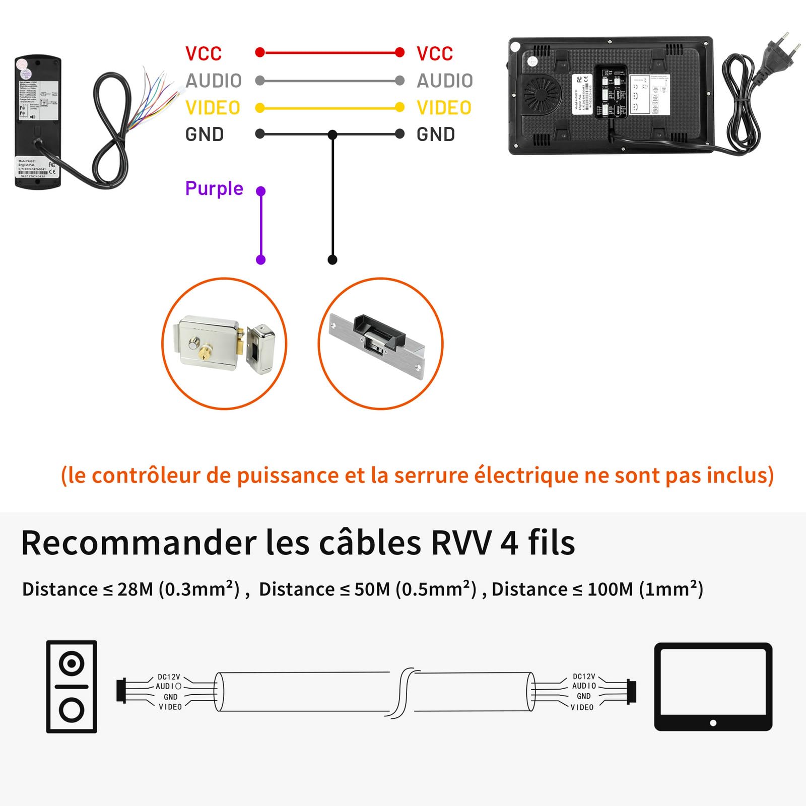 Karmen videoportero con Cable, intercomunicador de Puerta, Impermeable al Aire Libre, visión Nocturna infrarroja, Hablar con el visitante, admite CA 100V-240V
