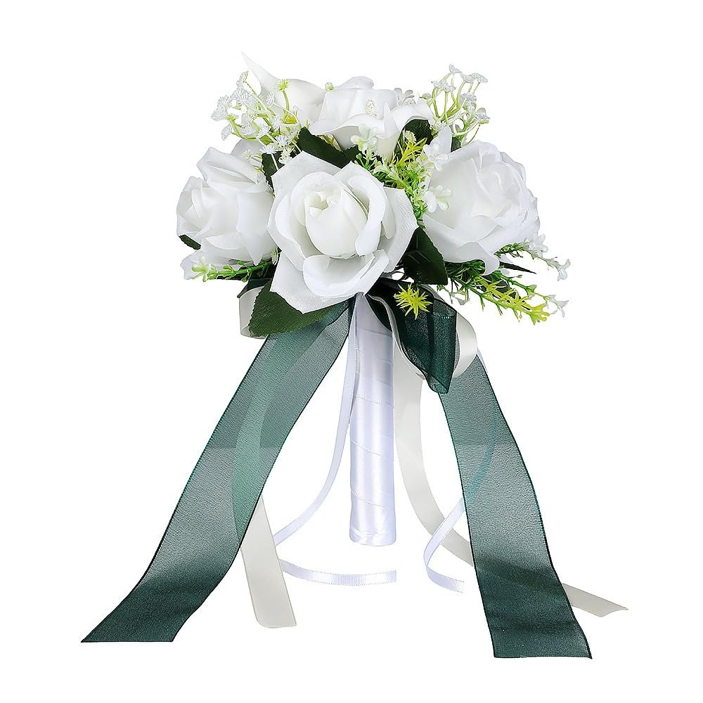 Huffa Grassgreen Elegant Bride's Wedding Bouquet With Roses And Calla Lilies - Perfect For Your Special Day