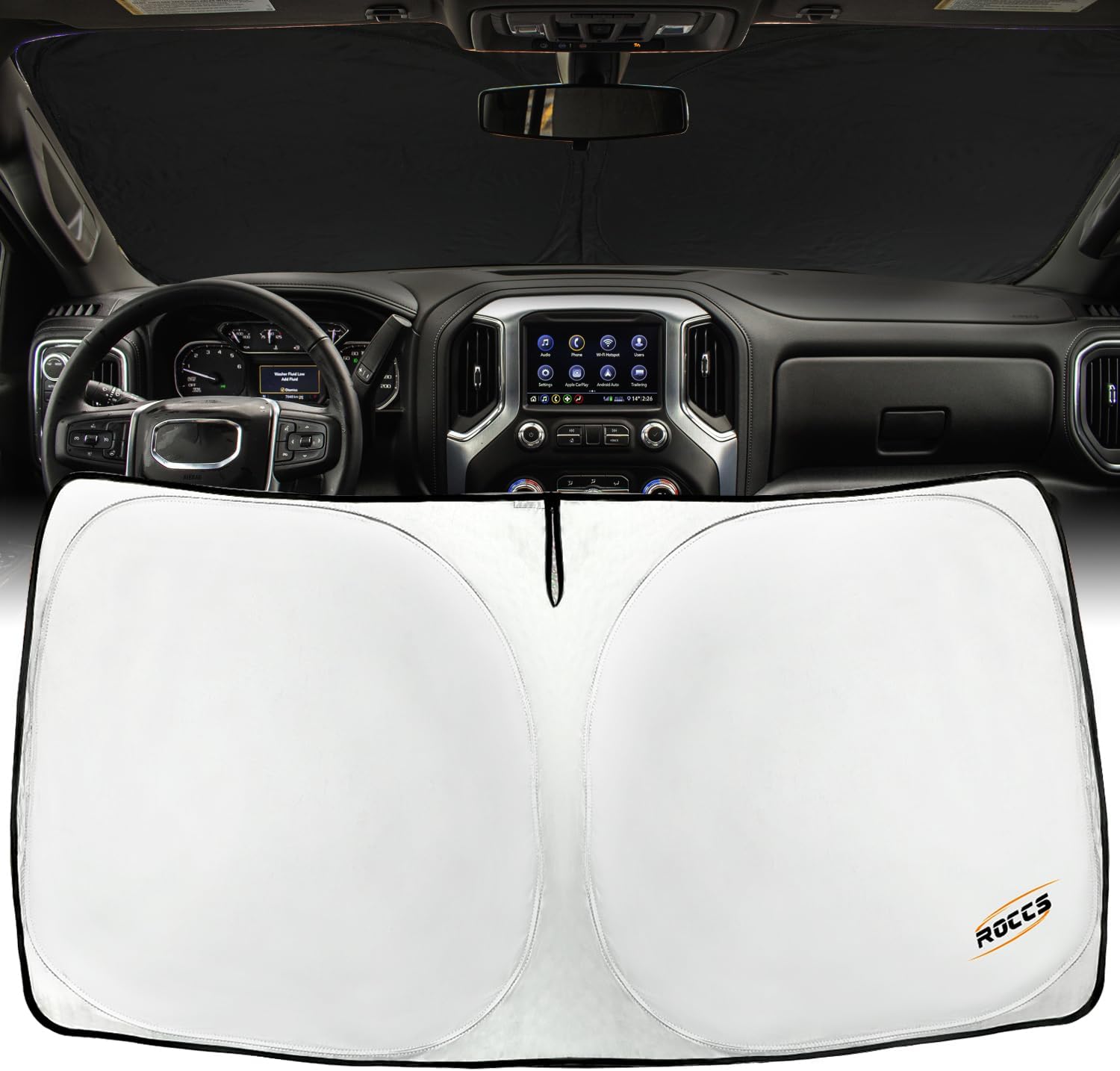 Windshield Sun Shade fit for 2014-2025 Jeep Grand Cherokee SUV, Laredo Limited Trailhawk Overland Altitude Summit,Foldable Front Window Sunshade Sun Visor Protector Blocks UV Rays Keep Your Car Cooler