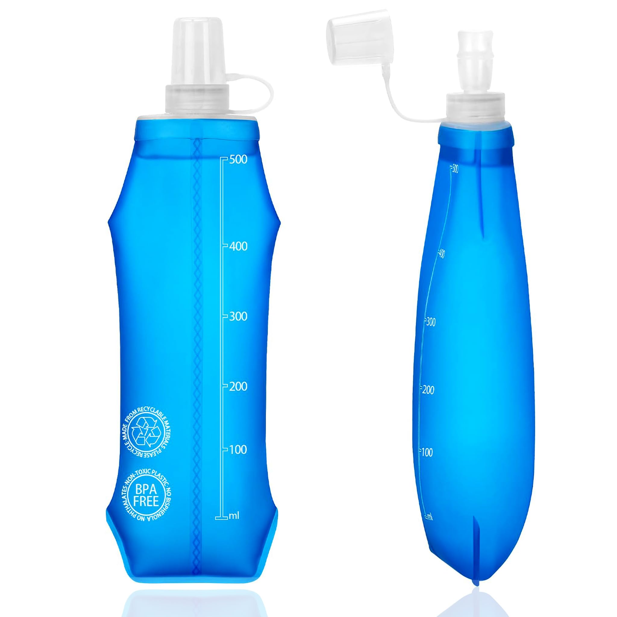 Fengxkyuan Dark Blue 2Pcs 500Ml Soft Flask Water Bottles, Lightweight Leakproof Bpa-Free Bottle