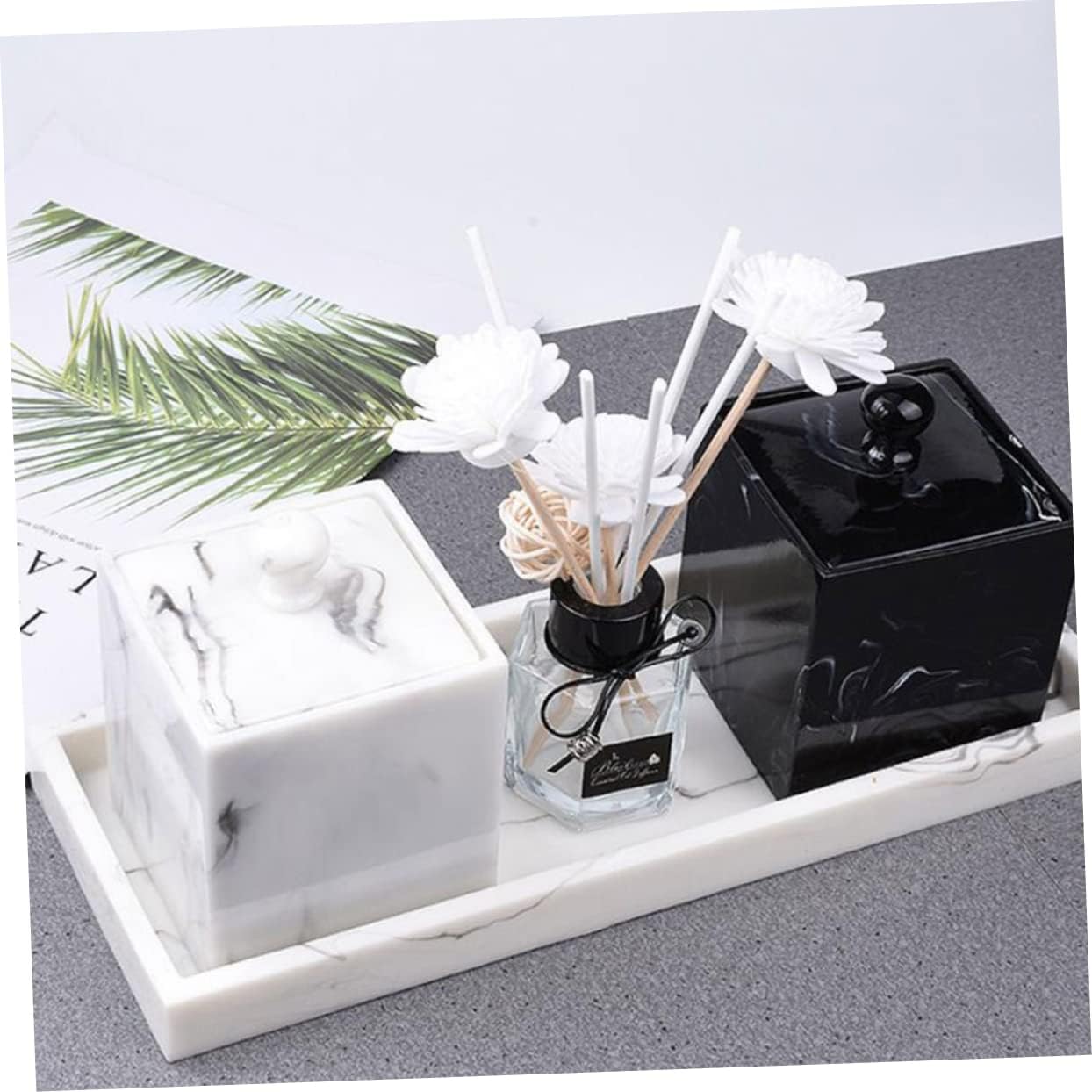 2pcs Cotton Swab Storage Box Double Grids Resin Holder Modern Marble Design Apothecary Jar -saving Cotton Pad Organizer