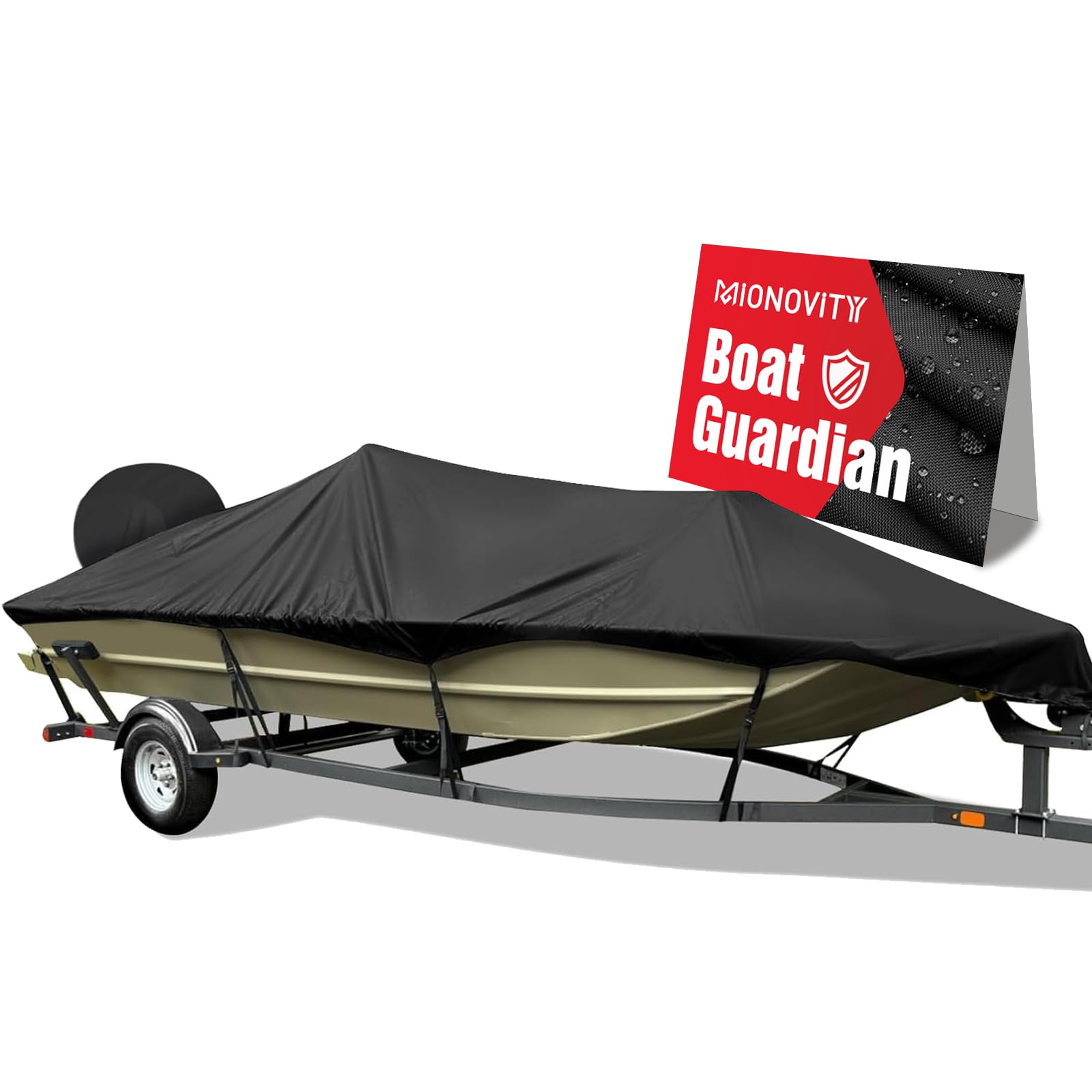 Mionovity Bass Boat Cover 16-18.5 ft, 800D Canvas Heavy Duty Waterproof Boat Cover 16 17 18 Foot（16' 17' 18.5' with Motor Cover, Fits V-Hull,Fishing,Runabout Bowrider Boat