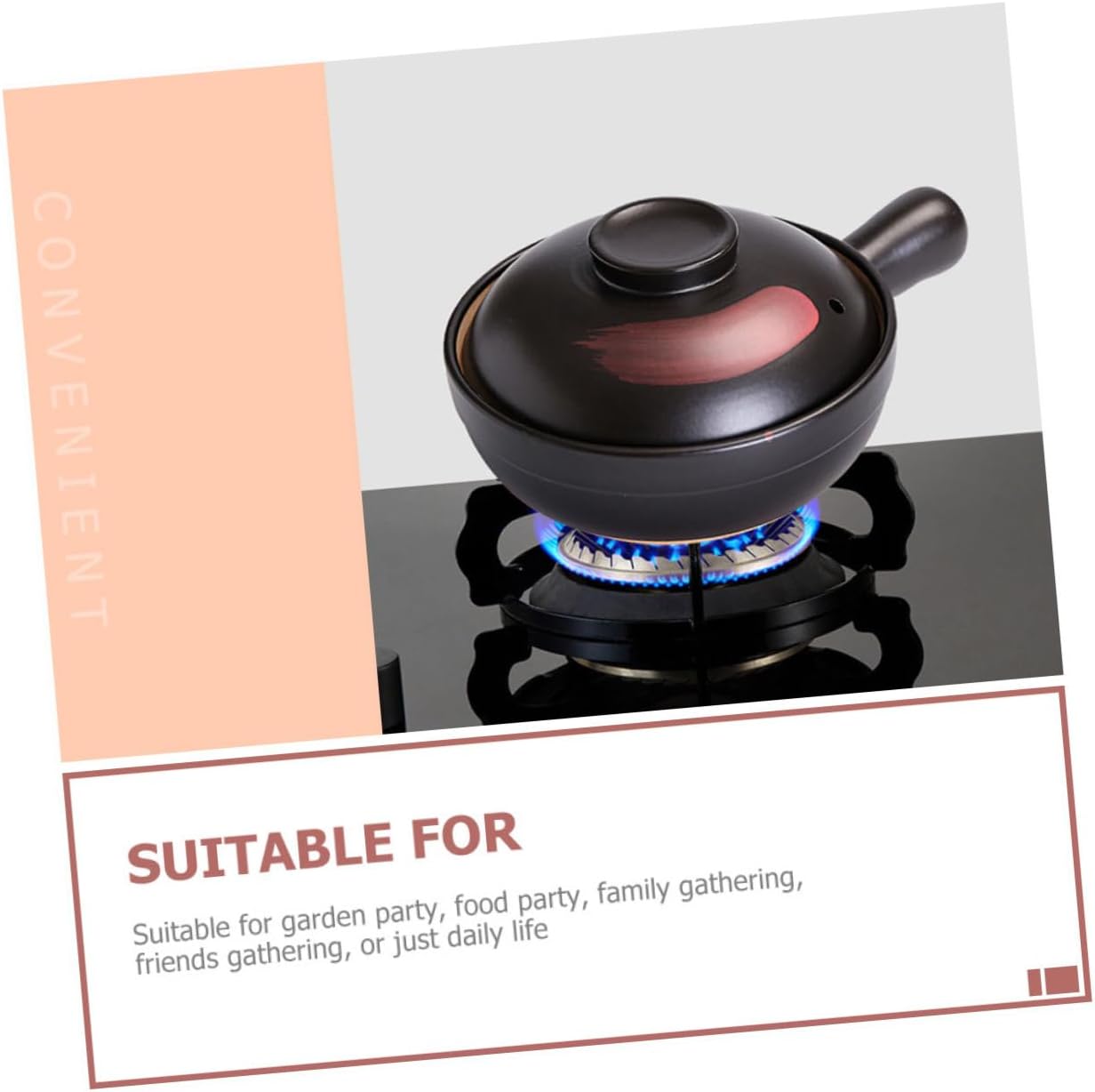ABOOFAN Household Clay Casserole Pot for Gas Stove Old Fashioned Terracotta Cooking Pot with Handle High Temperature Resistant Kitchen Essential for Stewing Soup Porridge and Bibimbap