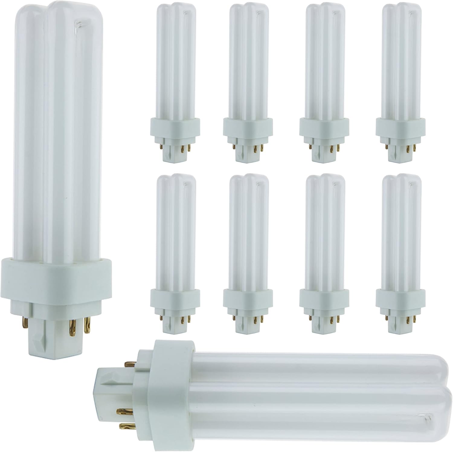 13-Watt Double Tube Compact Fluorescent Light Bulb, 3500K, 780 Lumens, 82 CRI, T4 Shape, GX23-2 Bi-Pin Base (Pack of 10)