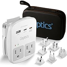 Ceptics 35W Universal Travel Adapter Kit &ndash; 2 USA sockets, USB-A, USBC, 1x PD 35W USB-C and USBC Cable, Surge Protected, Plugs for EU, UK, China, AU, Japan - for Laptop, Phone, Camera-ETL Tested