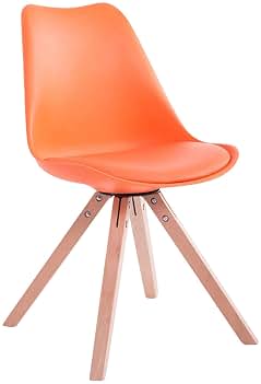Silla de Visita Toulouse Square en Cuero PU I Silla Comedor con Respaldo I Silla de Salón con Base de Madera I Butaca Nórdica I Color:, Color:Naranja, Color del Marco:Natura